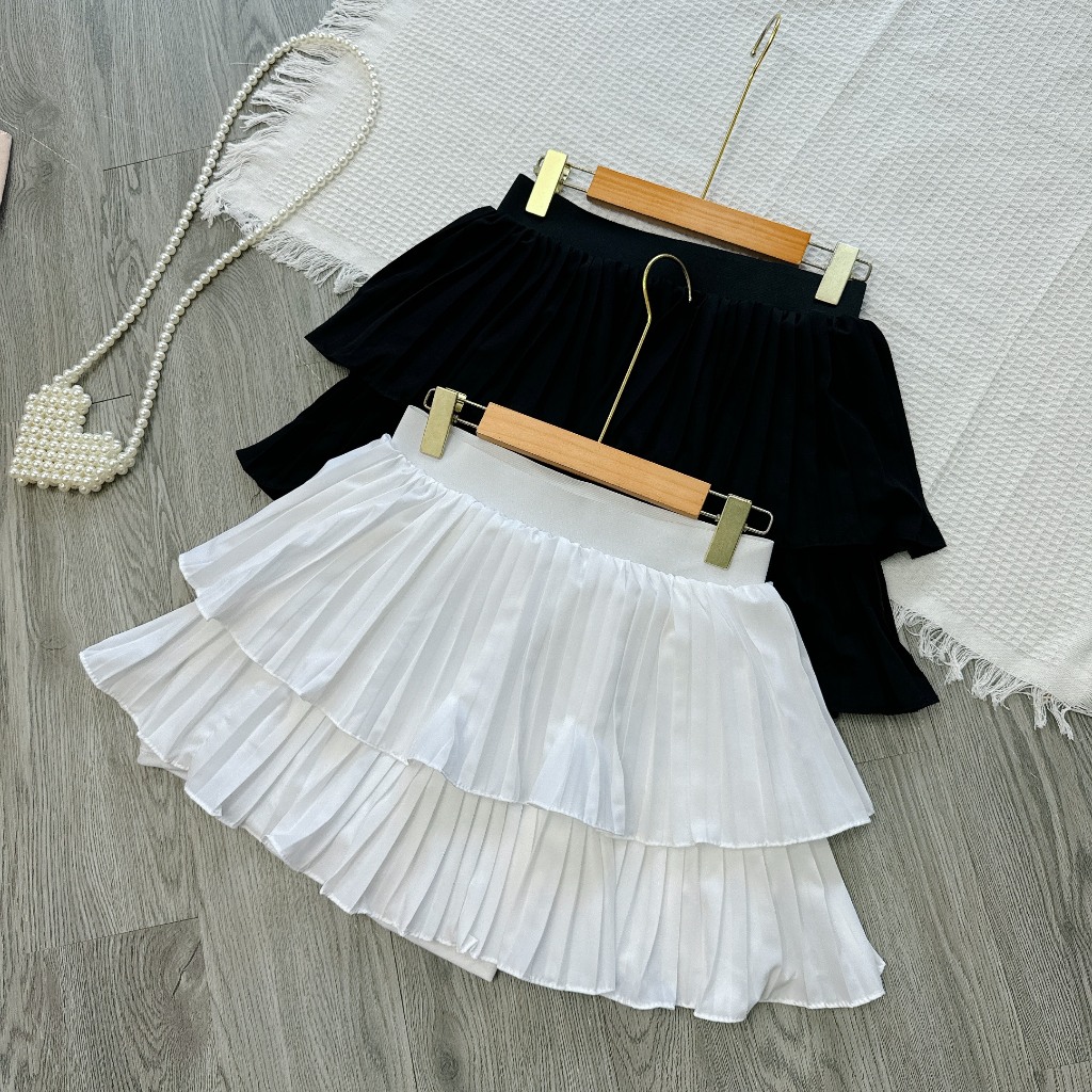 Chân Váy Xếp Ly Bigsize Nữ Dáng Mini Xếp Ly Hai Tầng Có Quần Bảo Hộ Vải Cotton Mềm Mịn CVDL