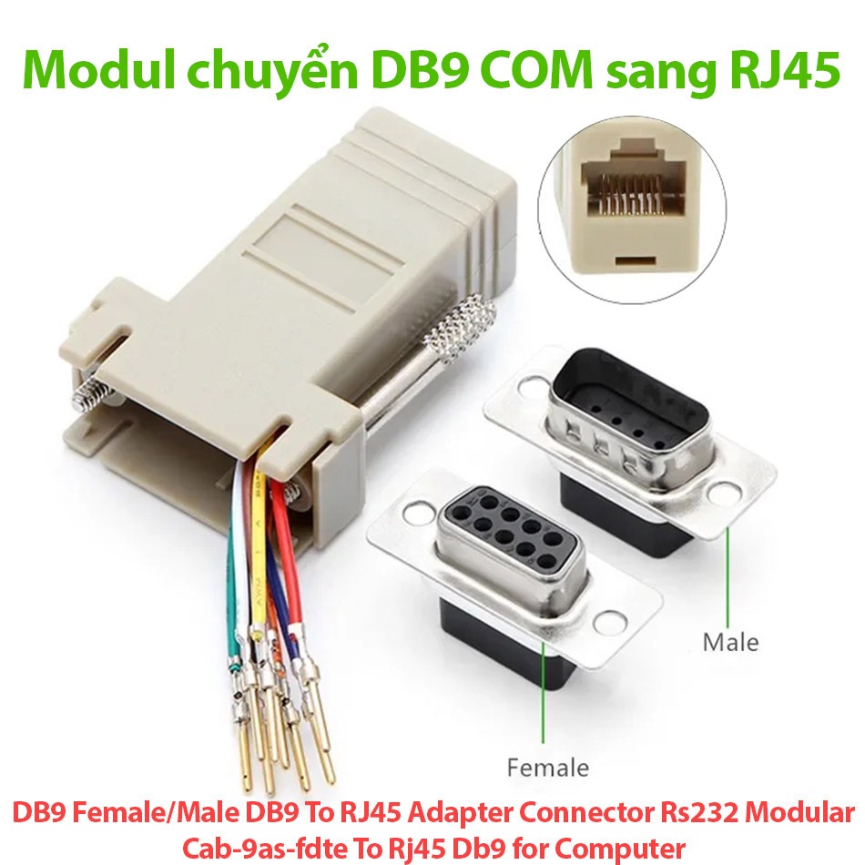 Modul chuyển đổi COM DB9 RS232 Male Female to RJ45 Cab-9as-fdte ...