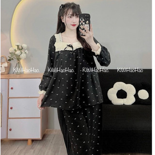 Bộ Bầu Bộ Sau Sinh - BỘ DÀI ĐŨI NHĂN NƠ CỔ VUÔNG REN IN NƠ - 2 Màu,Áo Có Khóa Kéo Hai Bên & Quần Có Chun Chỉnh [ Freeshi
