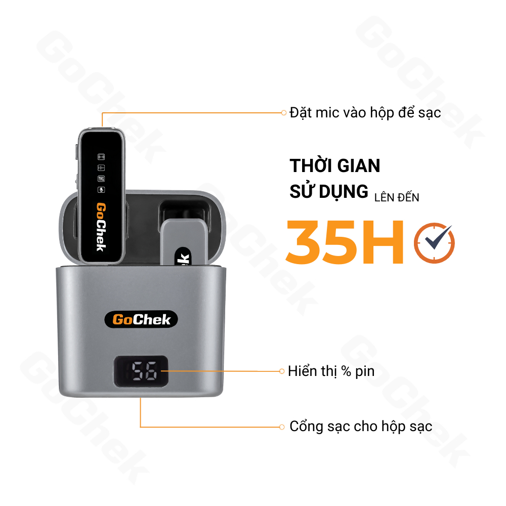 Micro thu âm không dây Go chek ultra khử tiếng ồn, thiết bị cài áo mini ...