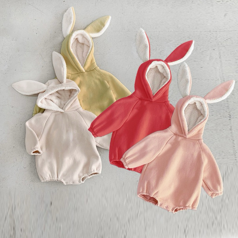 (Sẵn 80) Body suit chip lót lông tai thỏ hàng quảng châu cho bé trai - bé gái phong cách Hàn Quốc đáng yêu cho bé 5-13kg