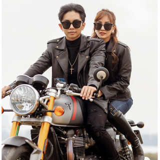 Áo da nam biker jacket, áo da thật cao cấp Fttleather Biker Double Rider da dê khoá đồng mã AD301D