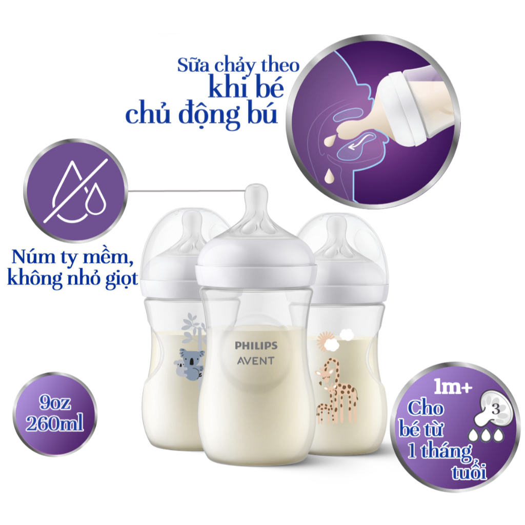 Ảnh Philips Avent Bình sữa Mô phỏng tự nhiên dung tích 260ml cho bé từ 1 tháng tuổi SCY903/01 SCY903/66 SCY903/67 1