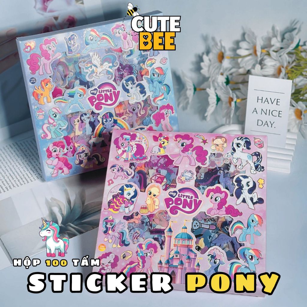 Hộp 100 tấm sticker MY LITTLE PONY cắt sẵn, dán chặt trên mọi bề mặt ...