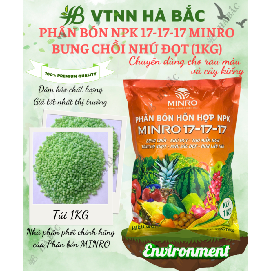 Phân Bón NPK 17-17-17 Minro - Bung chồi, nhú đọt, tạo mầm hoa, tăng độ ngọt, màu sắc đẹp, hoa lâu tàn [HÀNG CHÍNH HÃNG]
