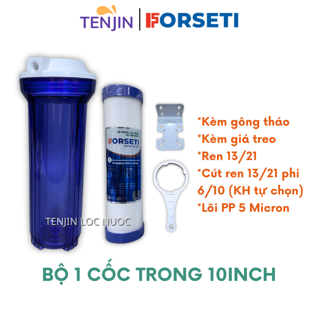 Cốc Lọc Chặn Đầu Nguồn, Kích Thước 10Inch Ren 13 Hoặc 21 Kèm Linh Kiện Đầy Đủ Dành Cho Máy Lọc Nước RO Nano UF