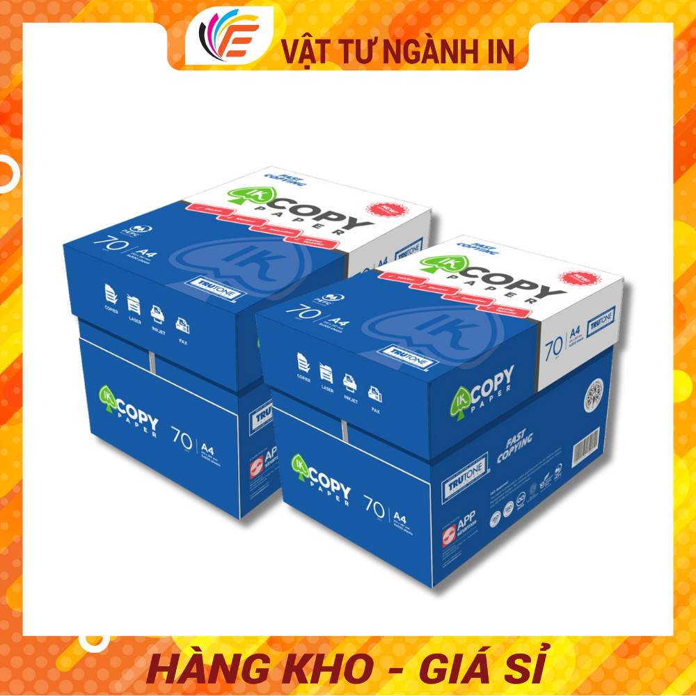 Giấy IK Copy Giấy A4 Photo In Ấn Định Lượng 70gsm  và 80gsm Ram 500 Tờ Trắng Mịn Đều Màu Không Kẹt Giấy