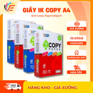 Giấy IK Copy Giấy A4 Photo In Ấn Định Lượng 70gsm và 80gsm Ram 500 Tờ Trắng Mịn Đều Màu Không Kẹt Giấy
