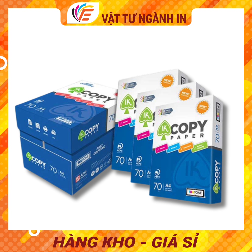 Giấy IK Copy Giấy A4 Photo In Ấn Định Lượng 70gsm  và 80gsm Ram 500 Tờ Trắng Mịn Đều Màu Không Kẹt Giấy