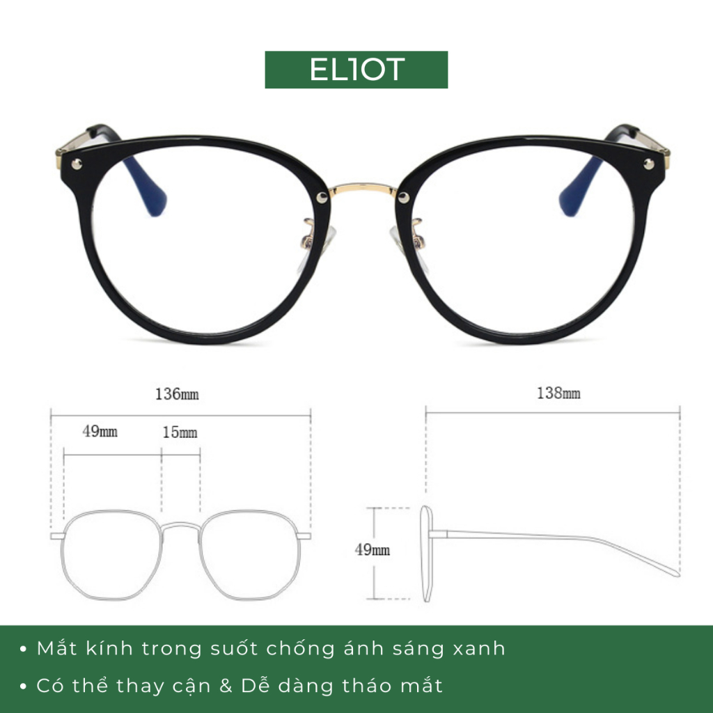 Gọng kính cận nữ ELIOT Eyewear chất liệu nhựa khung kim loại kiểu dáng thời trang 16702