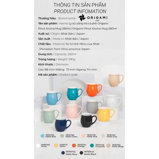 [ORIGAMI JAPAN] Volcano Ly sứ uống trà cà phê Origami Pinot Aroma Mug 280ml