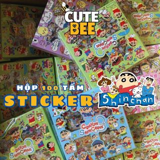 Hộp 100 tấm sticker Shin Cậu Bé Bút Chì cắt sẵn, dán chặt trên mọi bề mặt - Hình dán hoạt hình ShinChan nhiều chủ đề