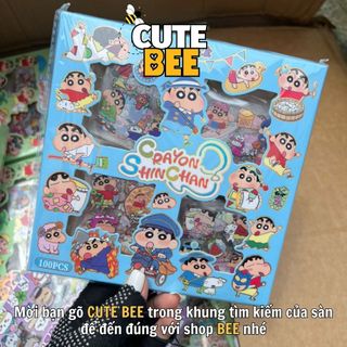 Hộp 100 tấm sticker Shin Cậu Bé Bút Chì cắt sẵn, dán chặt trên mọi bề mặt - Hình dán hoạt hình ShinChan nhiều chủ đề