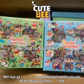 Hộp 100 tấm sticker Shin Cậu Bé Bút Chì cắt sẵn, dán chặt trên mọi bề mặt - Hình dán hoạt hình ShinChan nhiều chủ đề