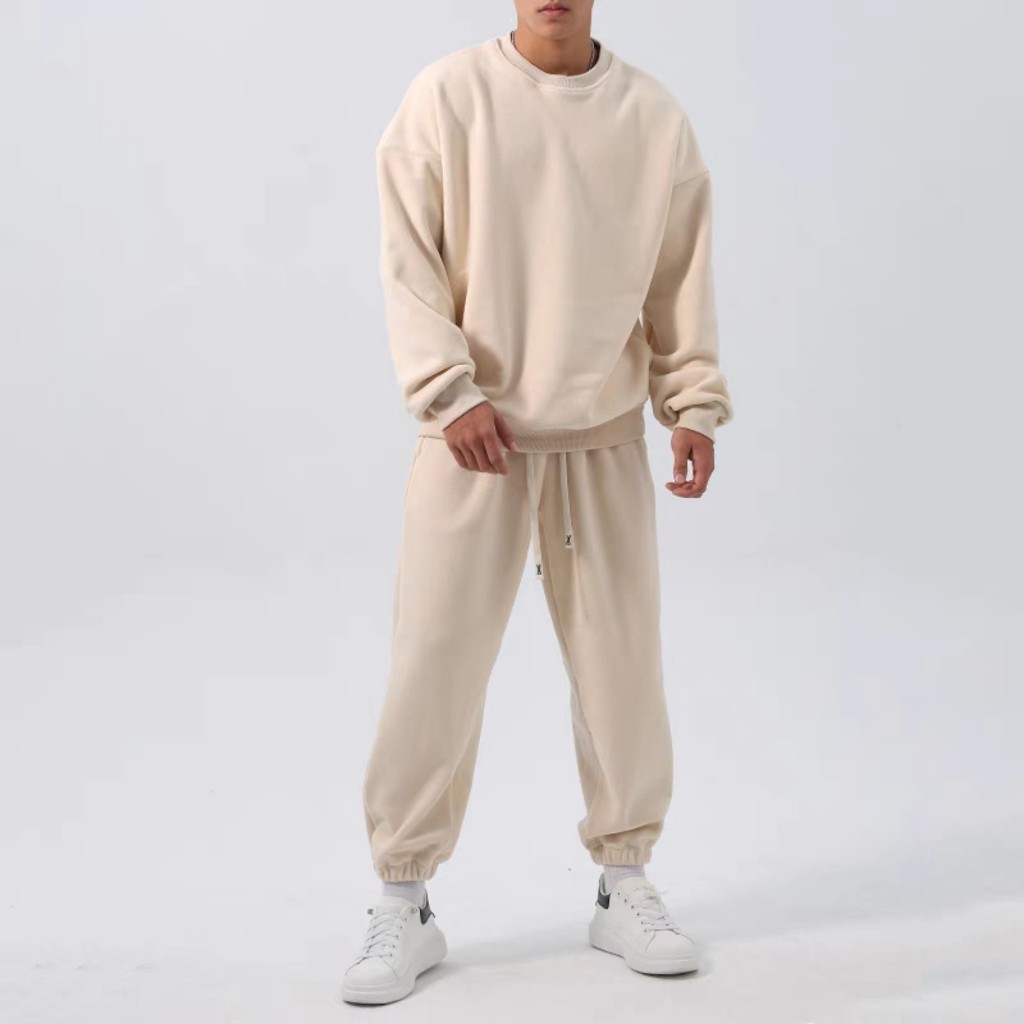 Set Bộ Nỉ Thể Thao Cổ Tròn Trơn Mùa Đông Phong Cách Basic Thể Thao Trẻ Trung, Chất Liệu Nỉ Ngoại Ấm Áp Cho Mùa Đông