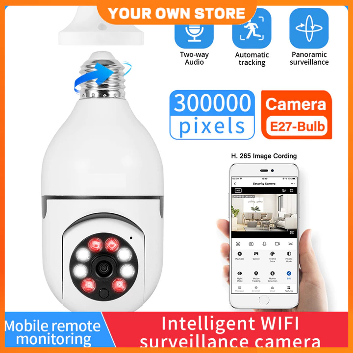 Camera Wifi LED Đuôi Bóng Đèn Xoay 360 Độ 5.0Mps - 1080P-camera bóng đèn-camera 360 độ-camera không dây-camera 360