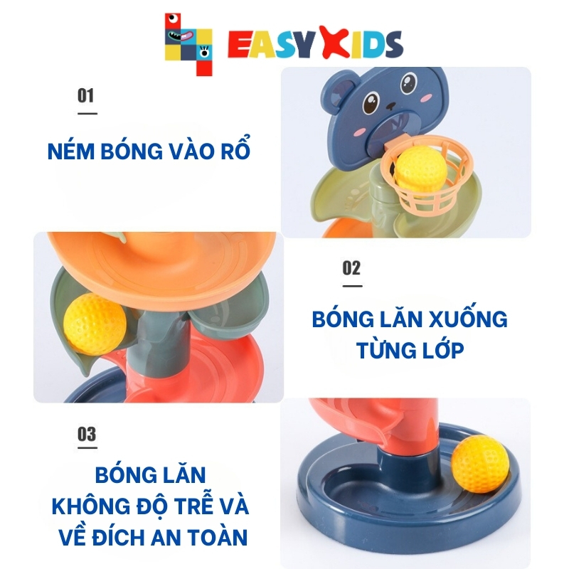 Đồ chơi trẻ em Tháp bóng lăn, cầu trượt thả bóng xoay vòng nhiều tầng