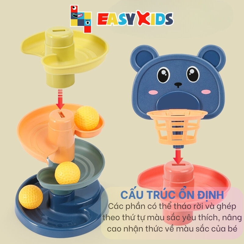Đồ chơi trẻ em Tháp bóng lăn, cầu trượt thả bóng xoay vòng nhiều tầng