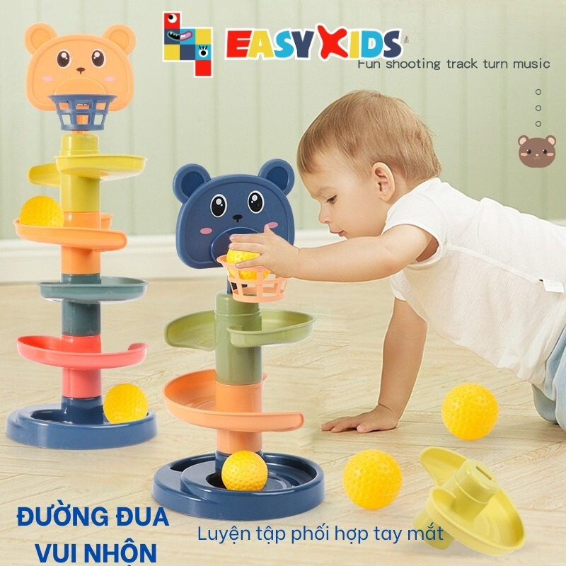 Đồ chơi trẻ em Tháp bóng lăn, cầu trượt thả bóng xoay vòng nhiều tầng