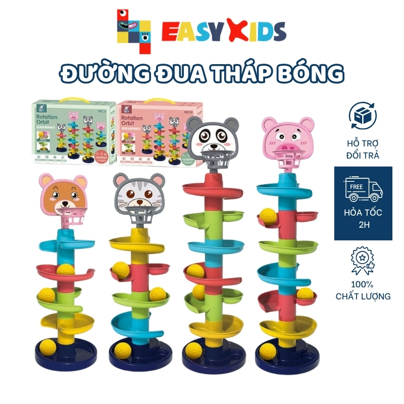 Đồ chơi trẻ em Tháp bóng lăn, cầu trượt thả bóng xoay vòng nhiều tầng