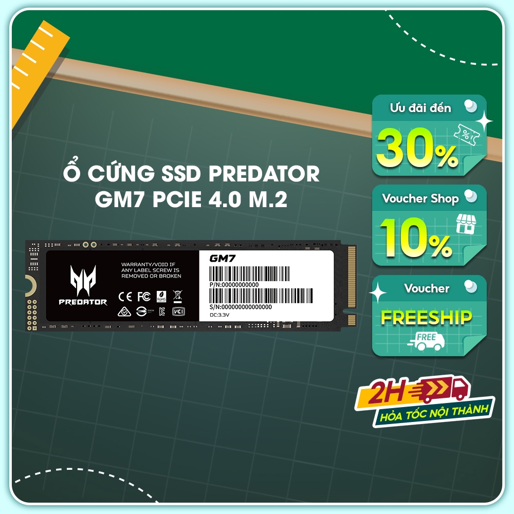 Ổ cứng Acer SSD Predator GM7 PCIe Gen 4.0 x 4, NVMe 2.0 Tốc độ đọc 7400 ...