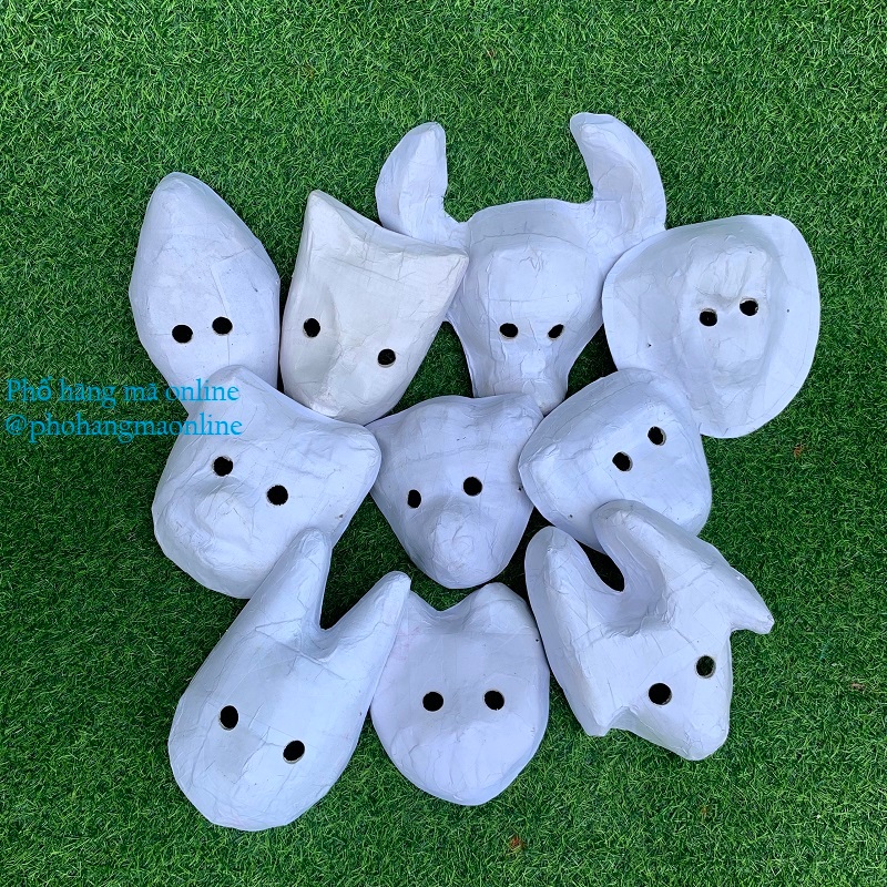 Mặt nạ giấy bồi trắng cho bé tự tô / mặt nạ sơn màu truyền thống hình con vật dân gian dịp Trung Thu