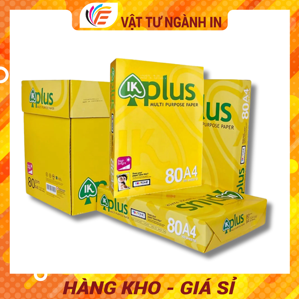 Giấy A4 A5 IK PLus A4 Dùng Trong Photo In Ấn Định lượng 70gsm - 80gs Ram 500 Tờ Mịn Trắng Không Kẹt Giấy