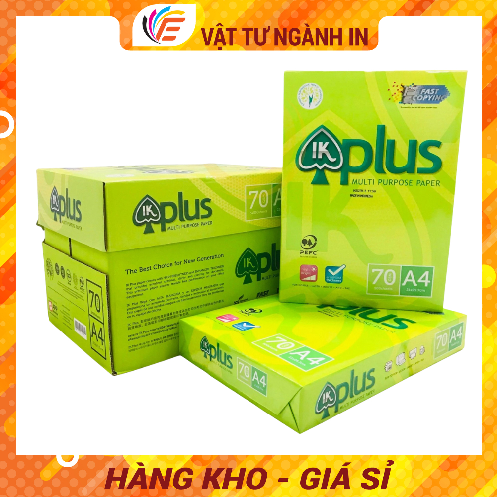 Giấy A4 A5 IK PLus A4 Dùng Trong Photo In Ấn Định lượng 70gsm - 80gs Ram 500 Tờ Mịn Trắng Không Kẹt Giấy