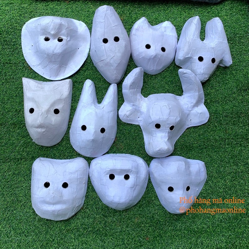 Mặt nạ giấy bồi trắng cho bé tự tô màu hình con vật dân gian dịp lễ Trung Thu