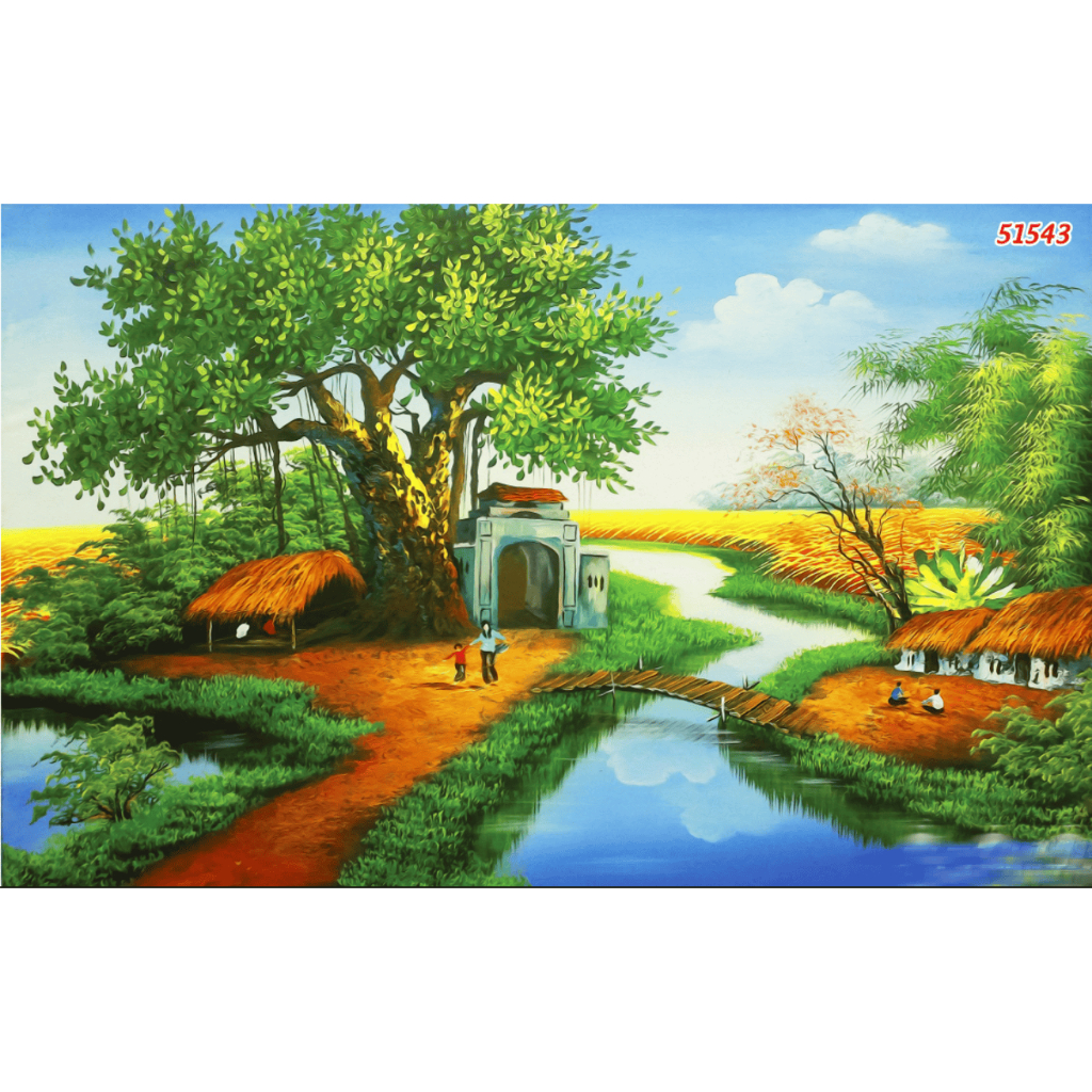 Tranh 3D Đồng Quê - Vải Lụa Kim Sa Cao Cấp....