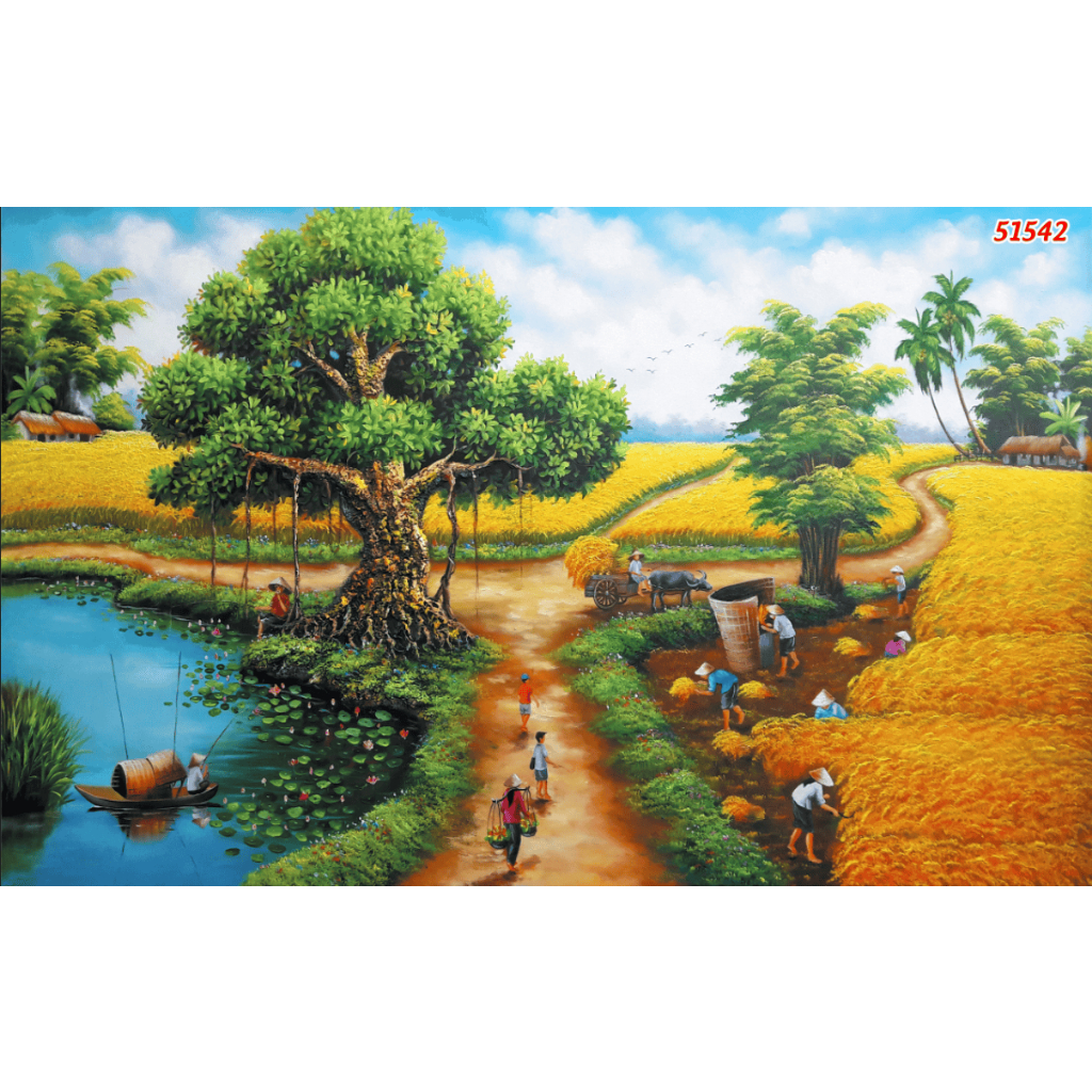 Tranh 3D Đồng Quê - Vải Lụa Kim Sa Cao Cấp....