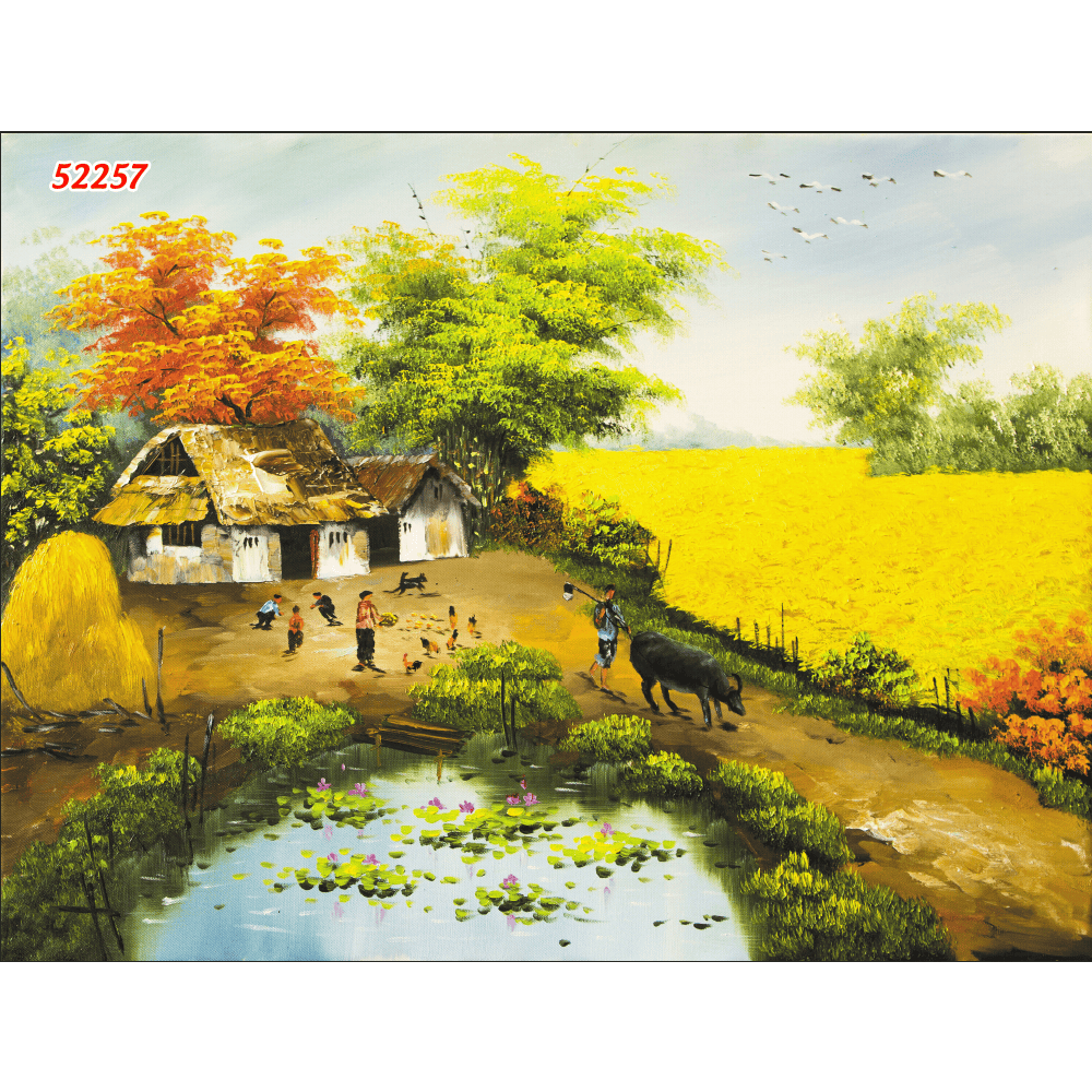 Tranh 3D Đồng Quê - Vải Lụa Kim Sa Cao Cấp....