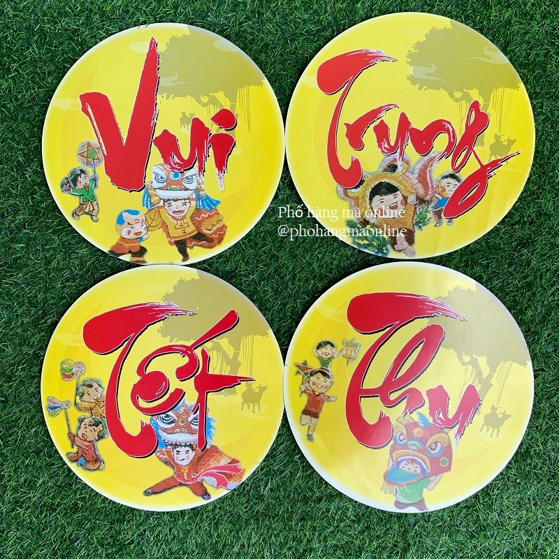 Bộ 4 tấm giấy cứng tròn trang trí chữ Vui Tết Trung Thu, trang trí sân khấu Trung Thu
