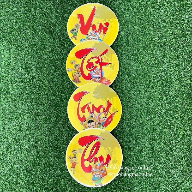 Bộ 4 tấm giấy cứng tròn trang trí chữ Vui Tết Trung Thu, trang trí sân khấu Trung Thu