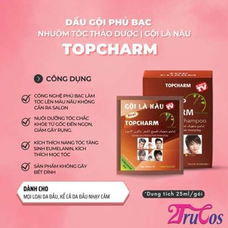 Dầu gội nhuộm tóc thảo dược TopCharm Herbal Colour Hair Shampoo 25mlx10gói (phủ bạc nâu đen) 2Trucos