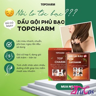 Dầu gội nhuộm tóc thảo dược TopCharm Herbal Colour Hair Shampoo 25mlx10gói (phủ bạc nâu đen) 2Trucos
