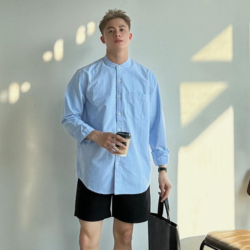 Áo Sơ Mi Trắng Trơn Tay Dài Nam Nữ Hàn Quốc Cổ Tàu Local Brand Chất Liệu Oxford Form Rộng 3 Màu Halley A12