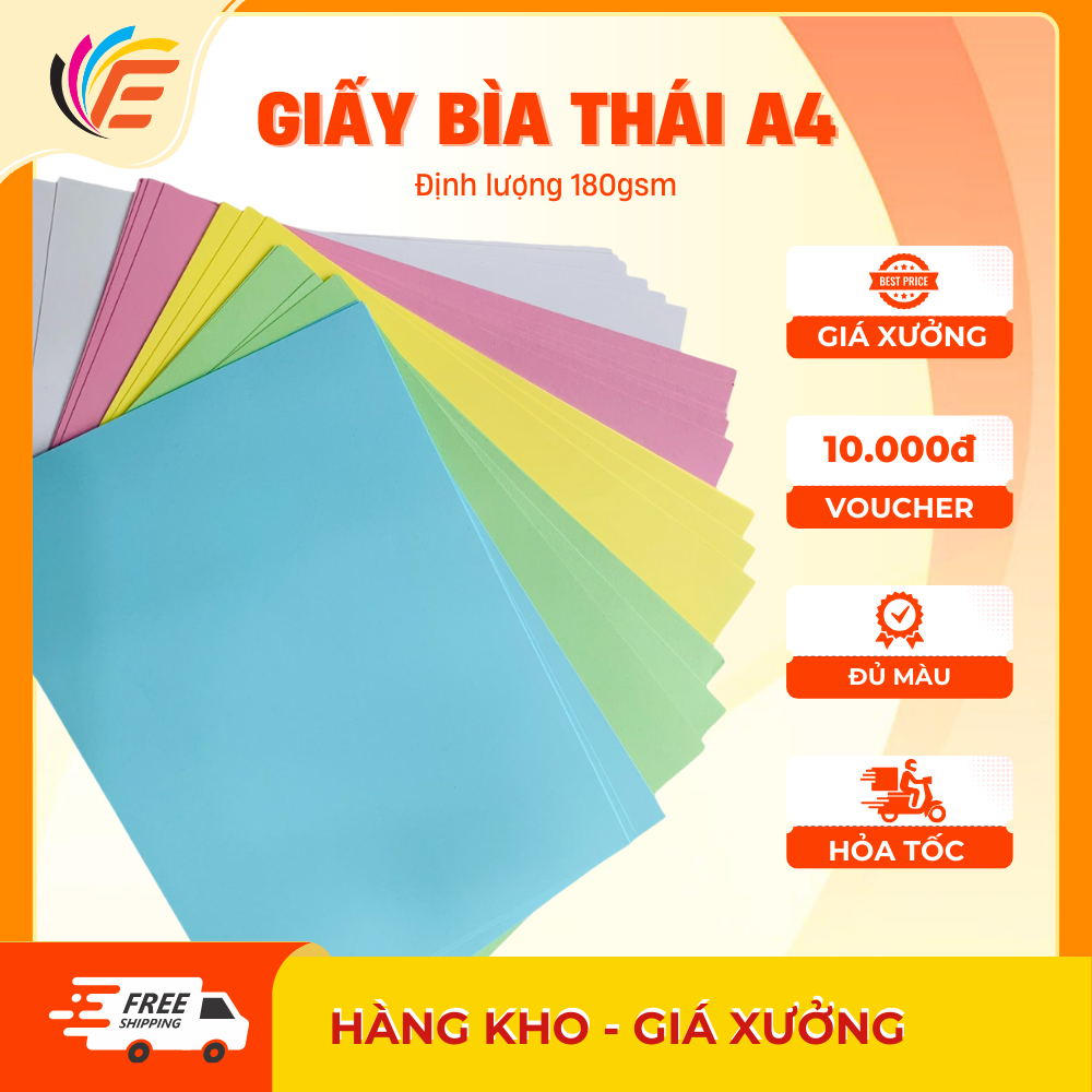 Bìa Thái Cứng Dùng Đóng Sách Màu Hoặc Làm Giấy Mỹ Thuật A4 Định Lượng 180gsm Xấp 100 Tờ