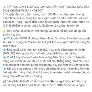 KLONG -  Tập / Vở 4 ô ly (2x2)mm khổ (156x205) mm 96 trang 100/76; MS: 081 ♥ Tập học sinh, Vở phổ thông pastel size A5