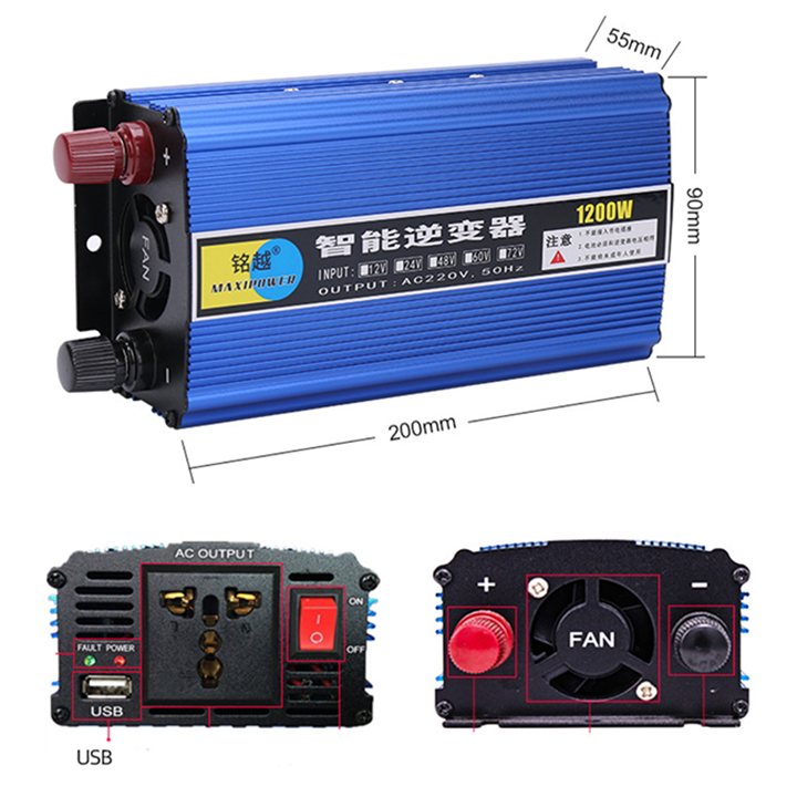 Bộ đổi điện 12v lên 220v, bộ kích điện 220v MAXIPOWER 1200W thiết kế gọn nhẹ, an toàn khi sử dụng.