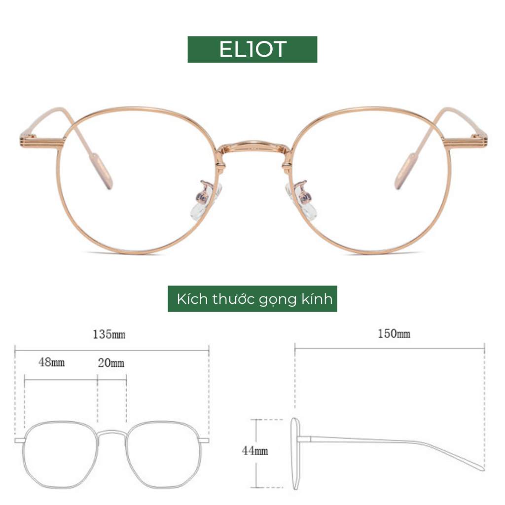 Gọng kính kim loại tròn nam nữ ELIOT EYEWEAR phù hợp mặt nhỏ càng kính nhẹ nhàng màu sắc thời trang EL8805