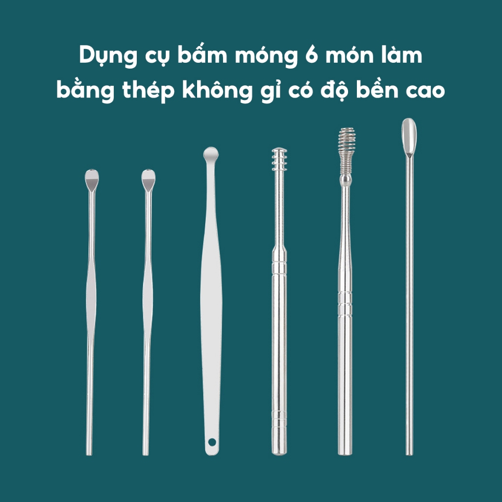 SET 6 Dụng Cụ Lấy Ráy Tai Bằng Thép Không Gỉ Kèm Túi Đựng Dụng Cụ Vệ Sinh Tai Dành Cho Gia Đình