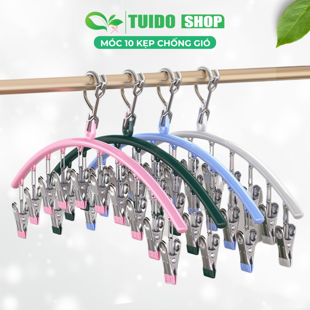 Móc treo đa năng 10 kẹp TUIDO SHOP có khóa chống gió với 10 móc INOX ...