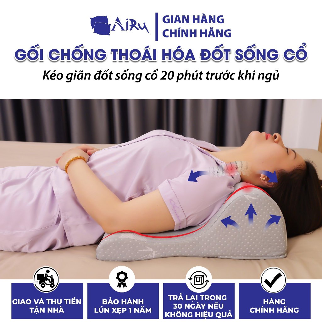 Bộ Đôi Combo gối thoái hóa đốt sống cổ, kê lưng thoát vị đĩa đệm L4-L5 CHÍNH HÃNG Thương hiệu AIRU
