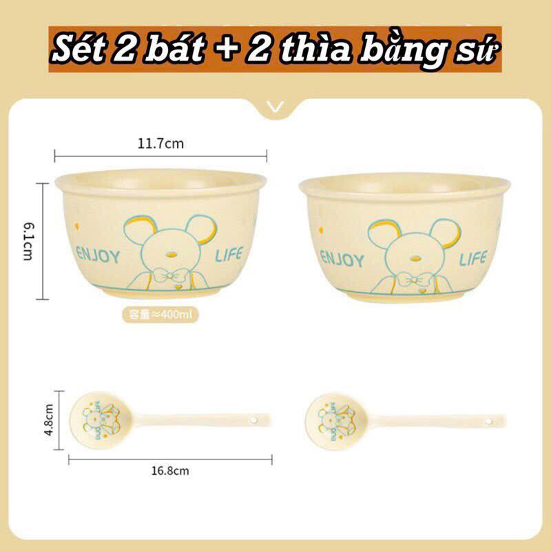 set 4 món 2 bát 2 thìa bằng sứ siêu xinh