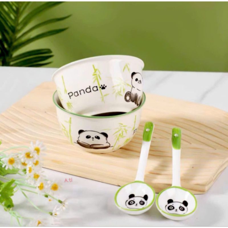 set 4 món 2 bát 2 thìa bằng sứ siêu xinh