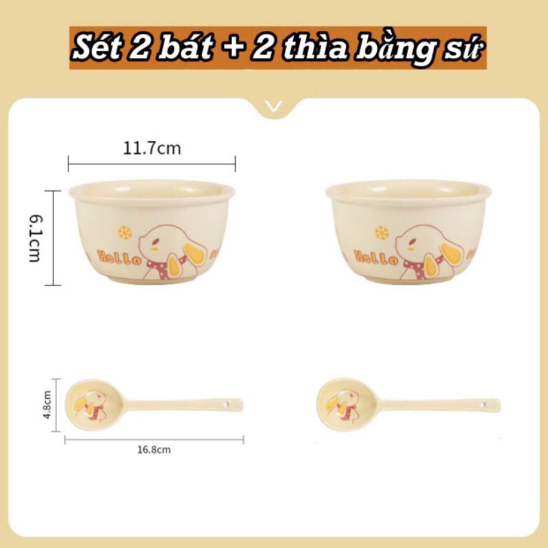 set 4 món 2 bát 2 thìa bằng sứ siêu xinh