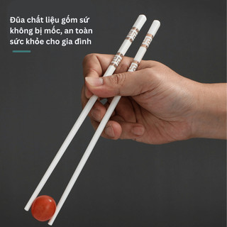 Đũa sứ trắng ăn cơm hoa văn sang trọng - Dư Dư