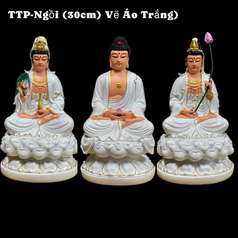 [ Tượng đẹp, giá rẻ ] Bộ Tây Phương Tam Thánh cao 30cm, chất liêu poly