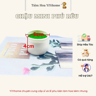 Chậu Nhựa Cứng Mini Hoa Kẽm Nhung, Len Handmade Có Sẵn Xốp Và Rêu YiYihome
